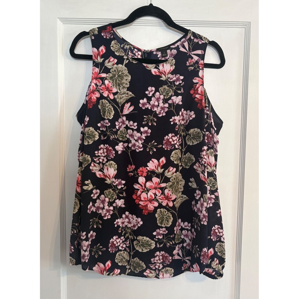 NWT Ann Taylor Navy Floral Open Shoulder Blouse Size Medium